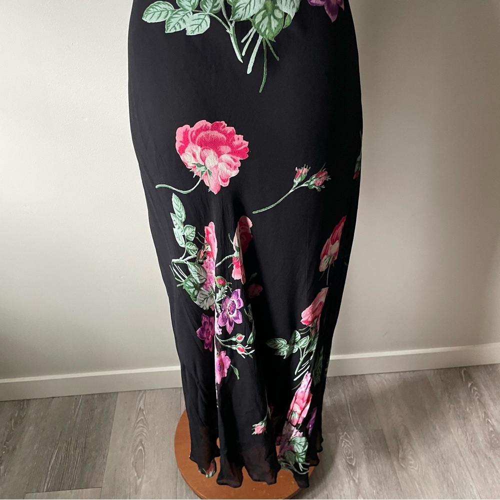 Vintage Nostalgic Floral Chiffon Maxi Dress Whimsigoth Black Pink 90s Y2K - Picture 4 of 8
